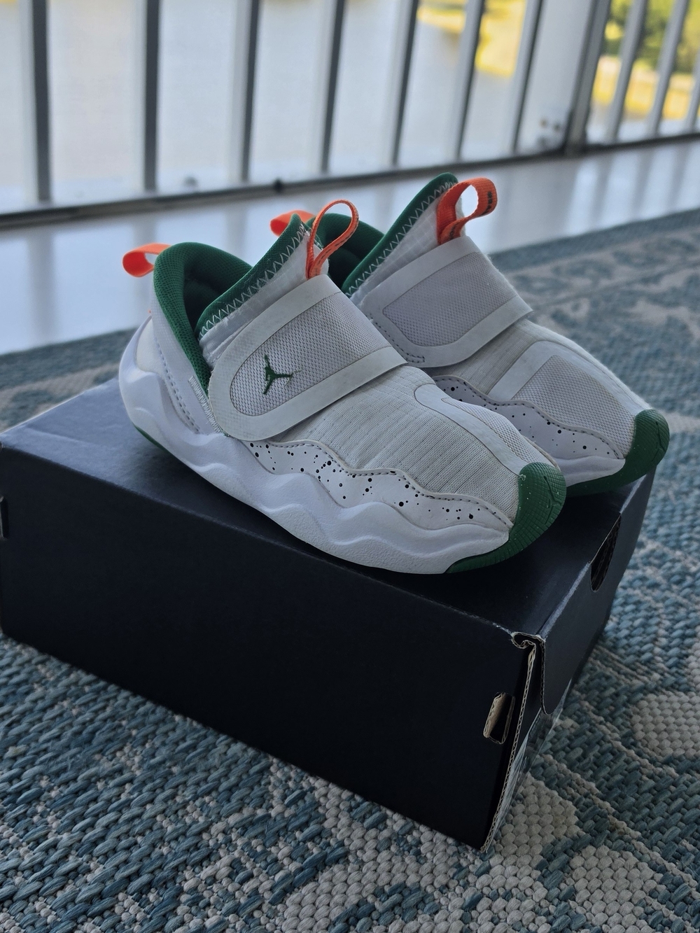 Jordan Kids Slip-On Sneakers in White, Green & Orange Accents